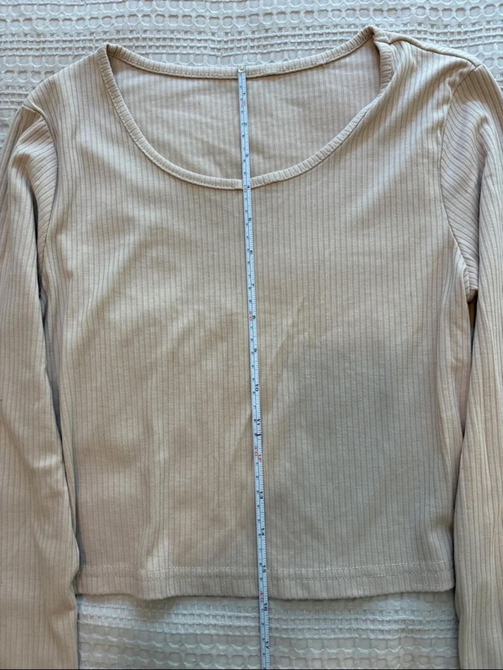 Women's Small Ribbed Long Sleeve Crop Top & Pants Loungewear Set in Beige - Picture 4 of 10